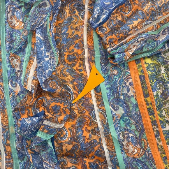 Ruby Rd. Womens Blue Orange Paisley Print Sheer Blouse With Ruffle Front Size XL - Picture 6 of 7